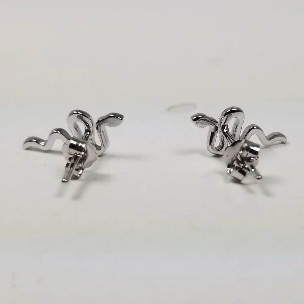 Silver snake earrings 925 Sterling Silver studs - Picture 3 of 5
